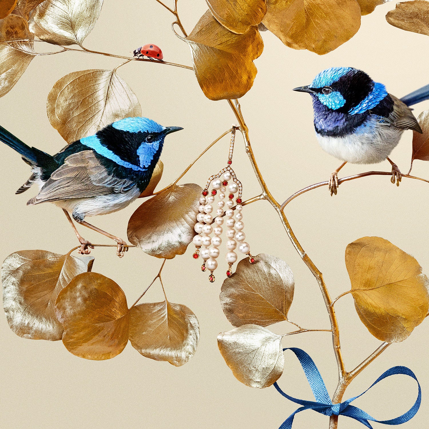 Blue Wrens on Gold