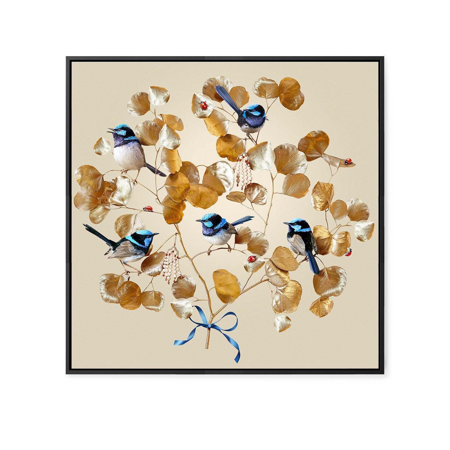 Blue Wrens on Gold