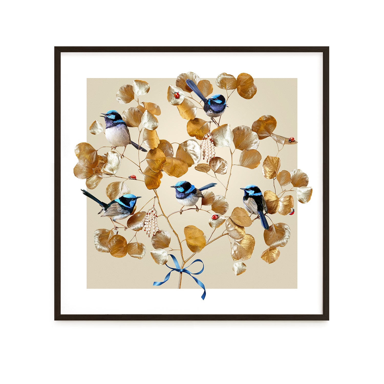 Blue Wrens on Gold