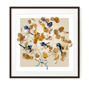 Blue Wrens on Gold