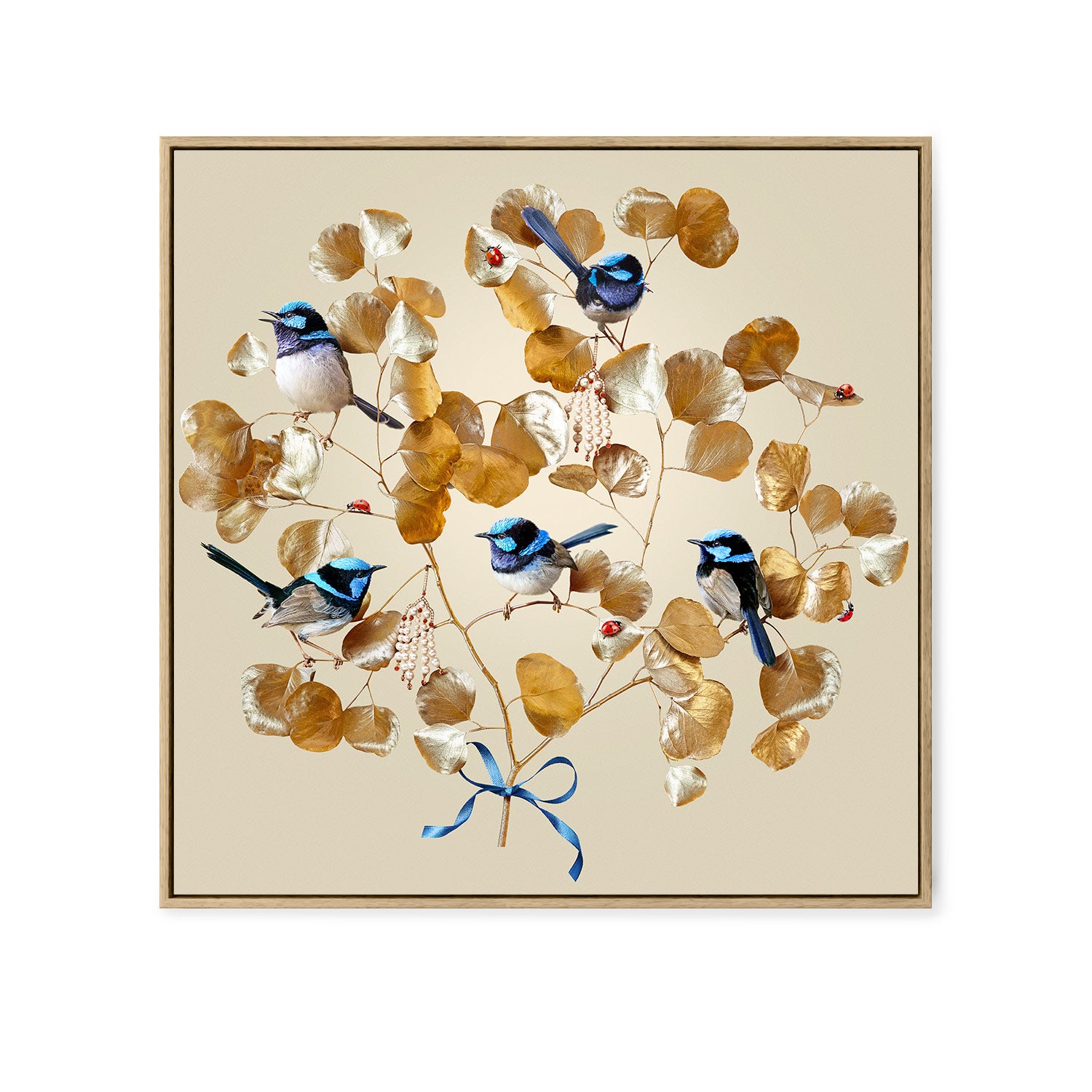 Blue Wrens on Gold