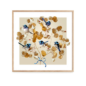 Blue Wrens on Gold