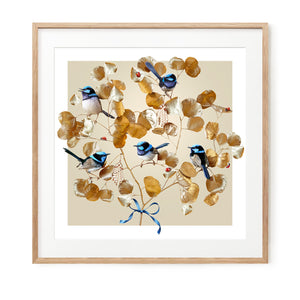 Blue Wrens on Gold