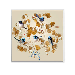 Blue Wrens on Gold