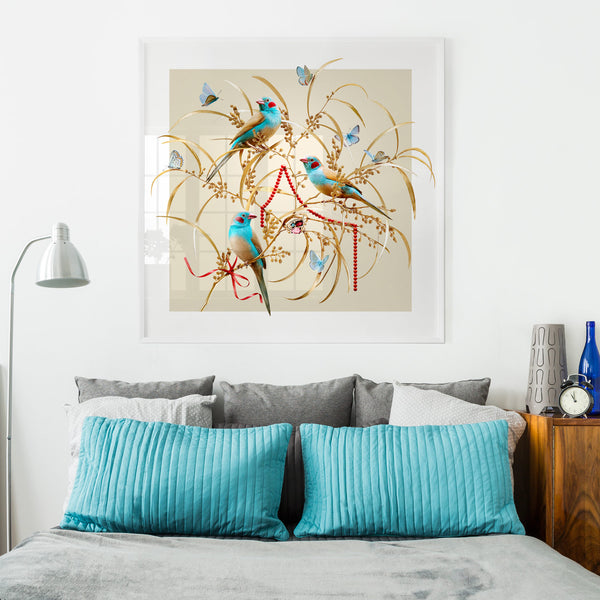 Cordon Bleu Finches on Gold - Eclectic Botanica