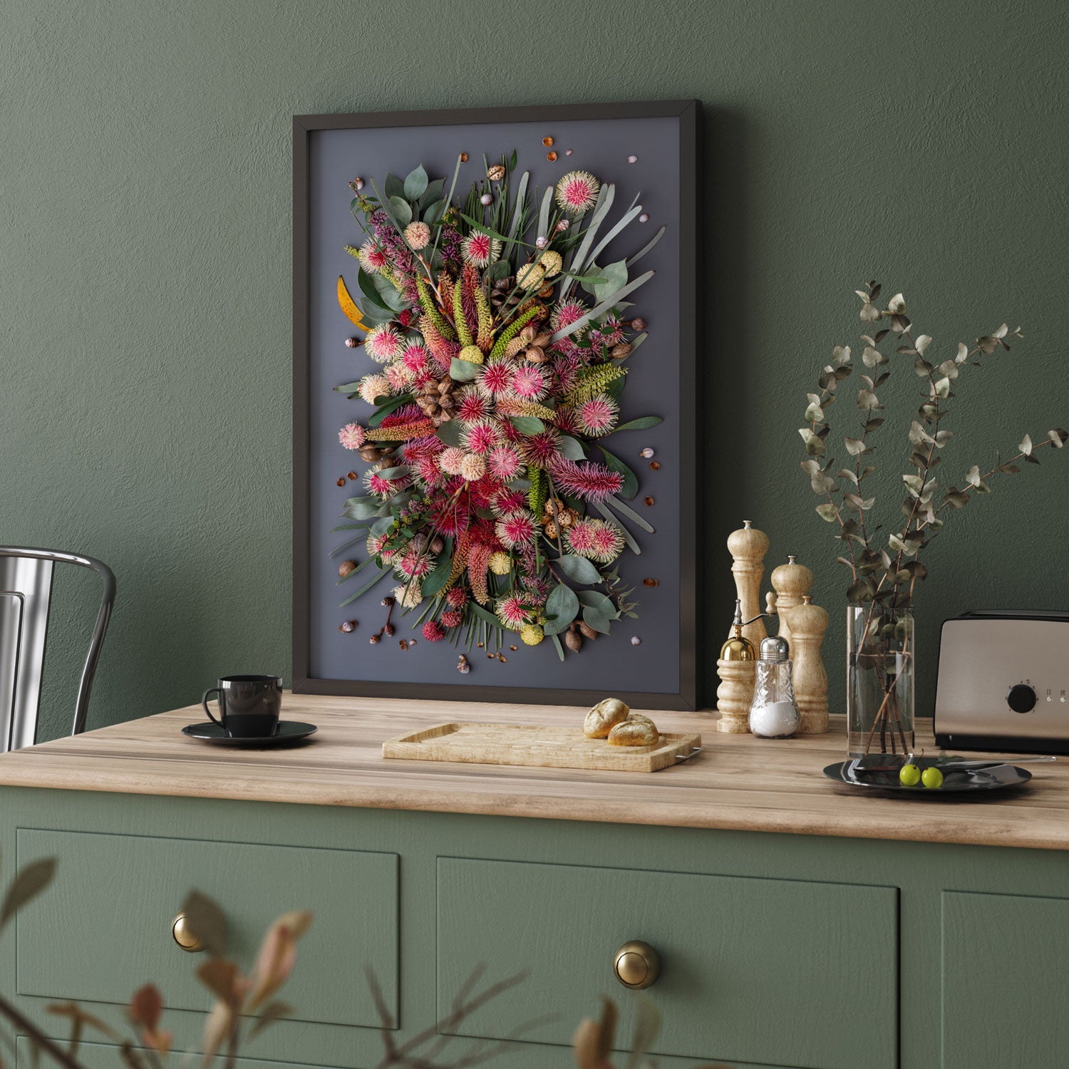 Hakeas On Dark  | A2 White Frame