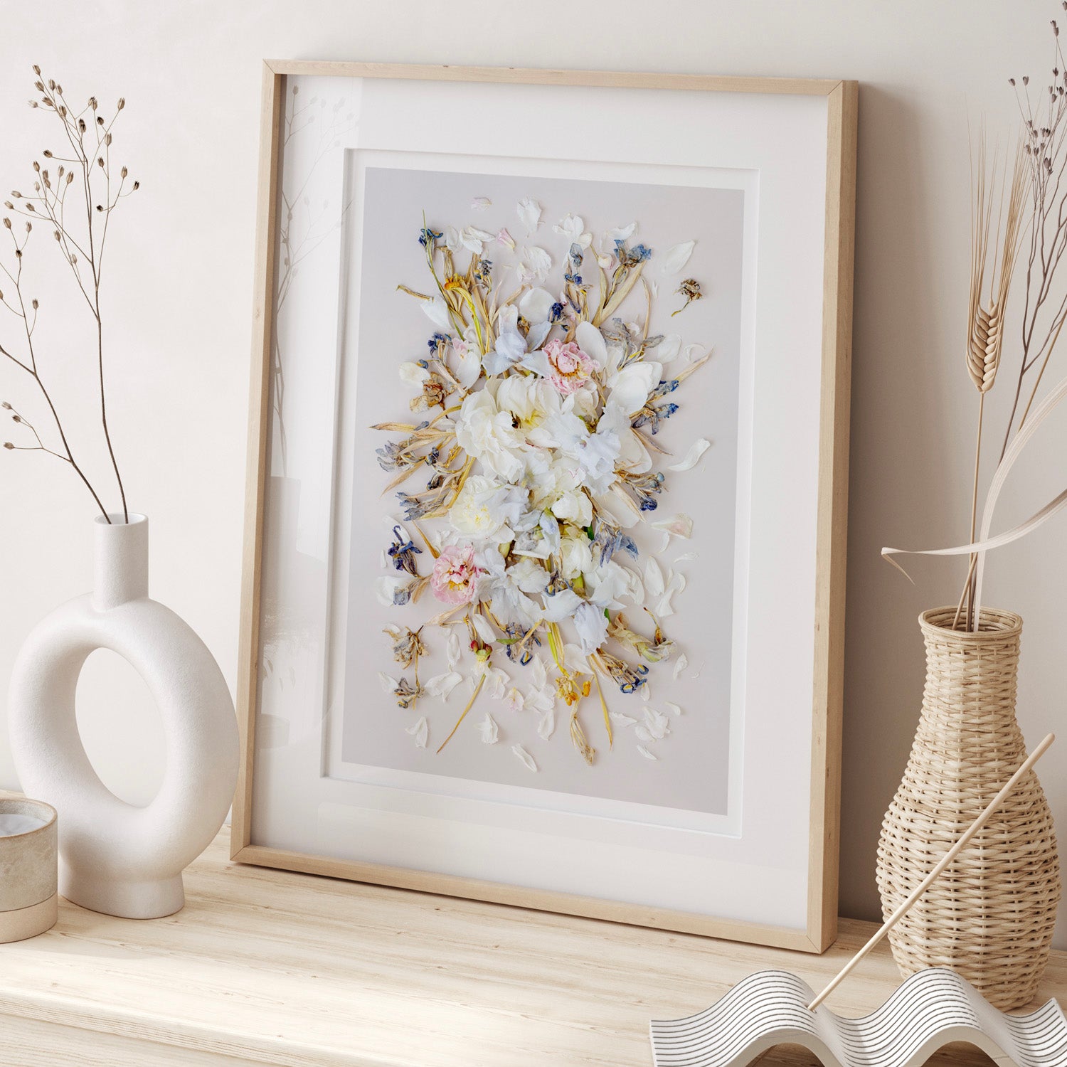 Irises On Beige #3 of 25 | A2 in Tassie Oak With Mat