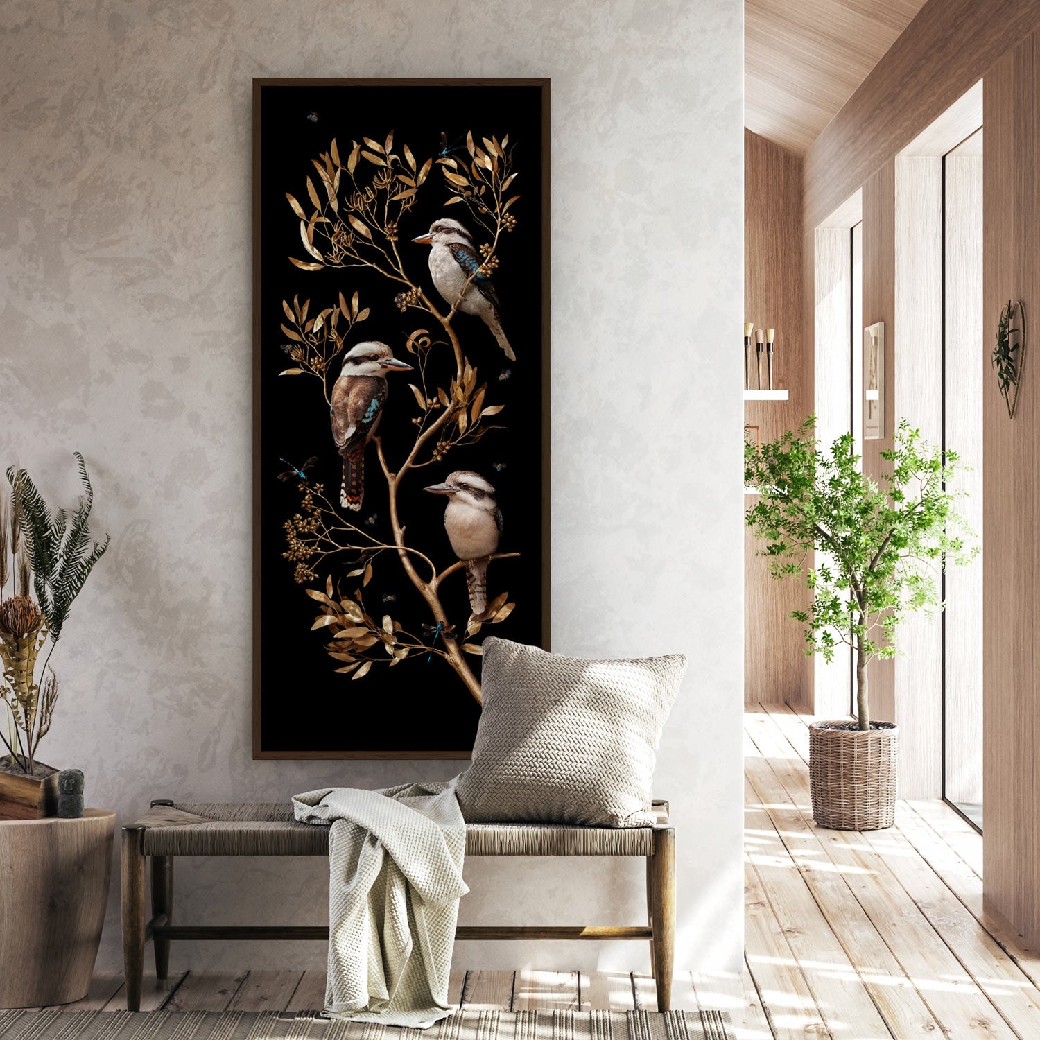 Kookaburras in Eucalypts | Canvas in Black Frame