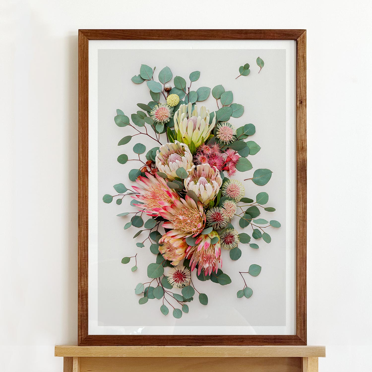 Proteas and Hakeas on Light | A2 White Frame