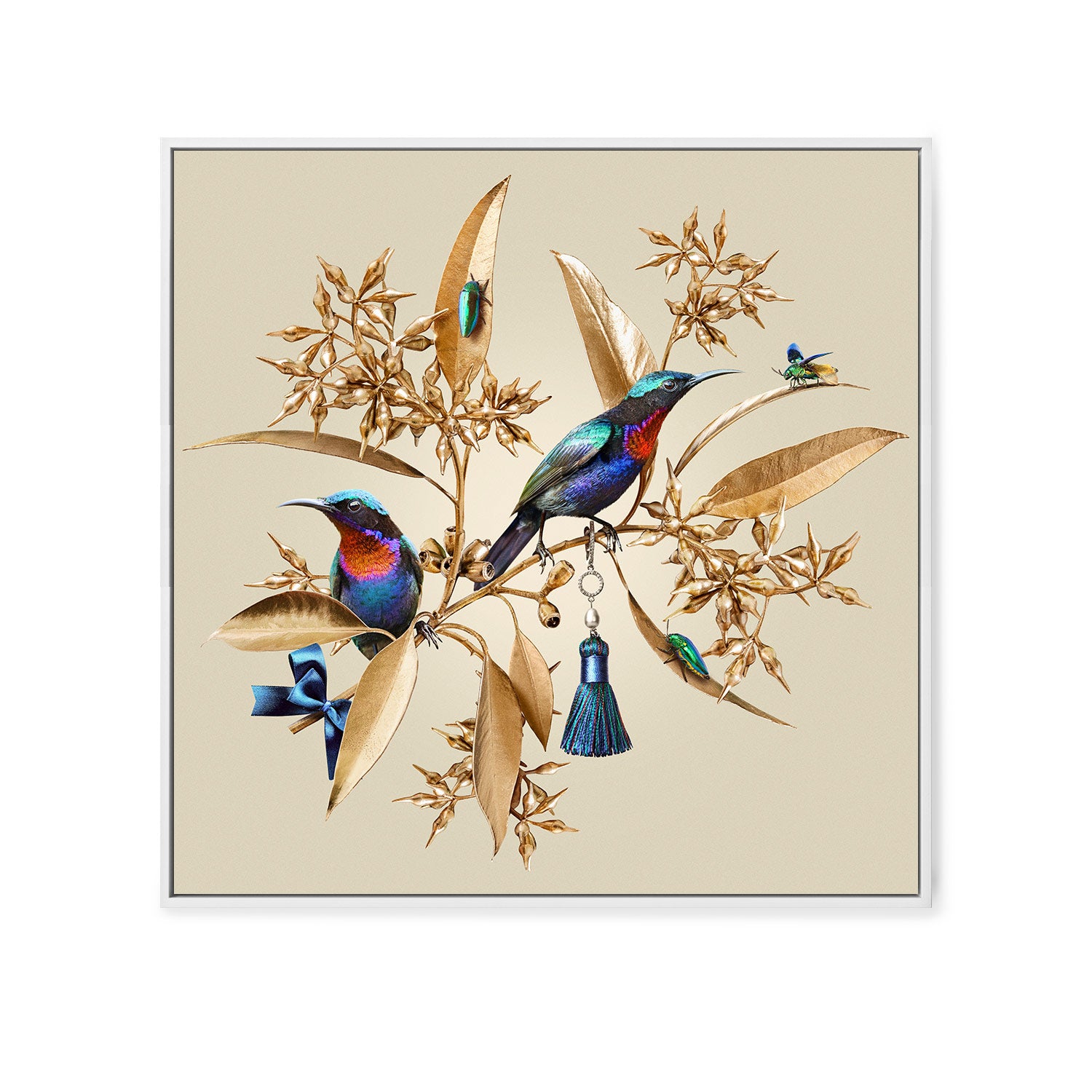 Sunbirds On Gold  | Canvas 34 x 34 cm